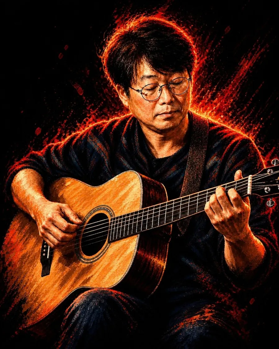 박성혁의 기타 · 보컬 연주를 그린 일러스트